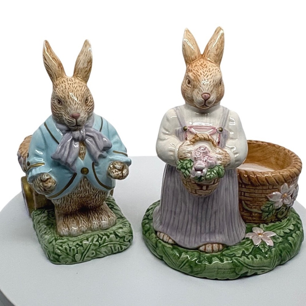 Avon Springtime Collection Ceramic Bunny Rabbit Candle Holder Figurines Easter